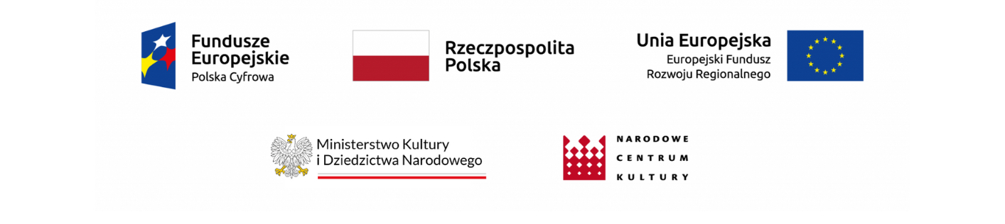 Logotypy Unii Europejskiej, Funduszy Europejskich, MKiDN, NCK i flaga Polski
