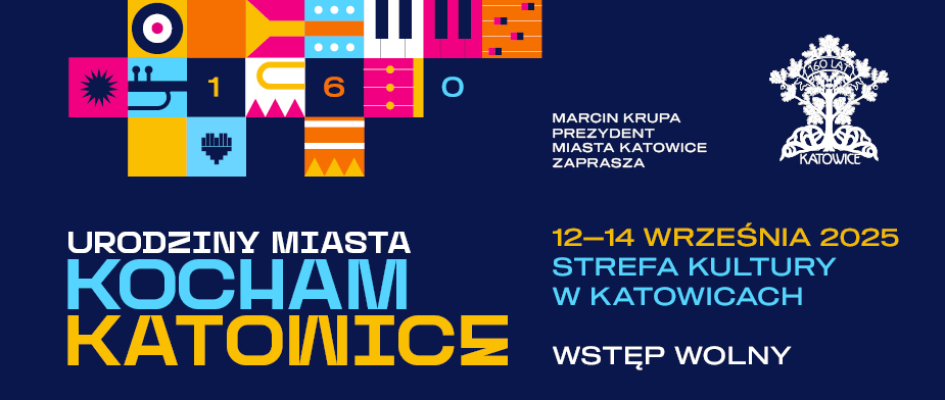 grafika przedstawiająca urodziny miasta KOCHAM KATOWICE 2025